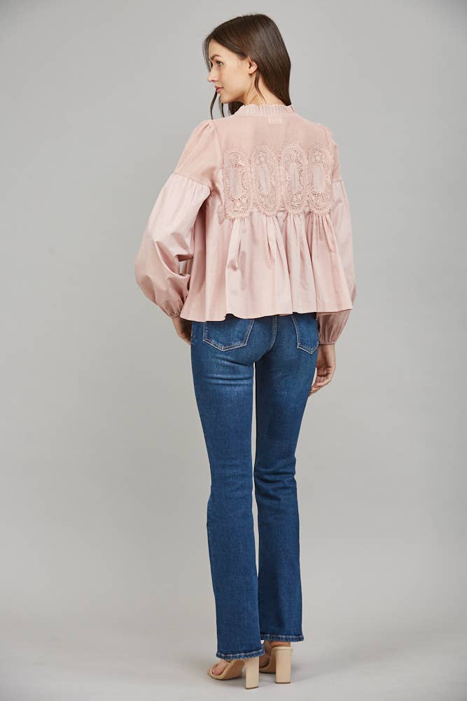Lace Applique Detail Long Sleeve Blouse
