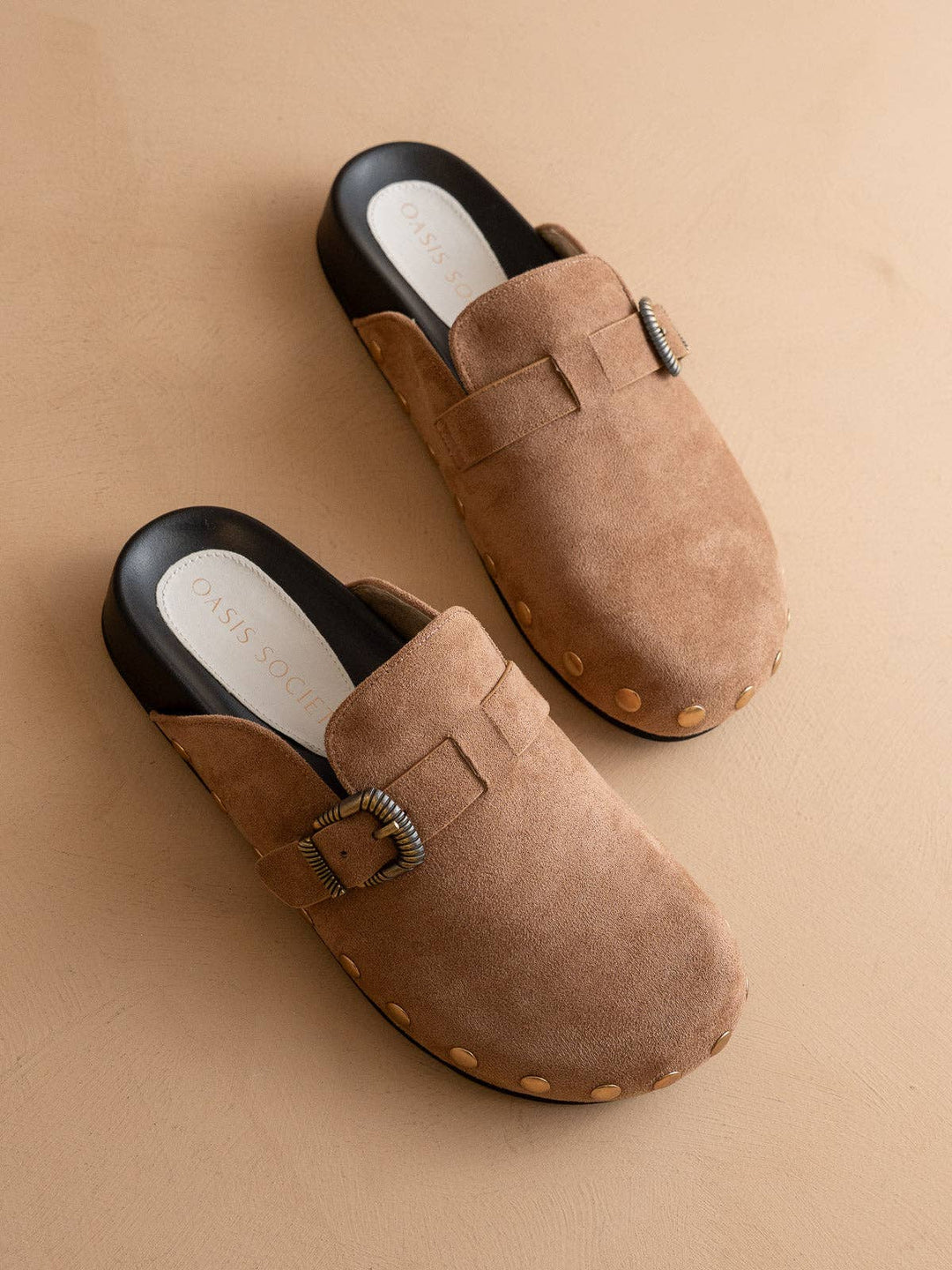 The Toni | Latte Studded Buckle Clog