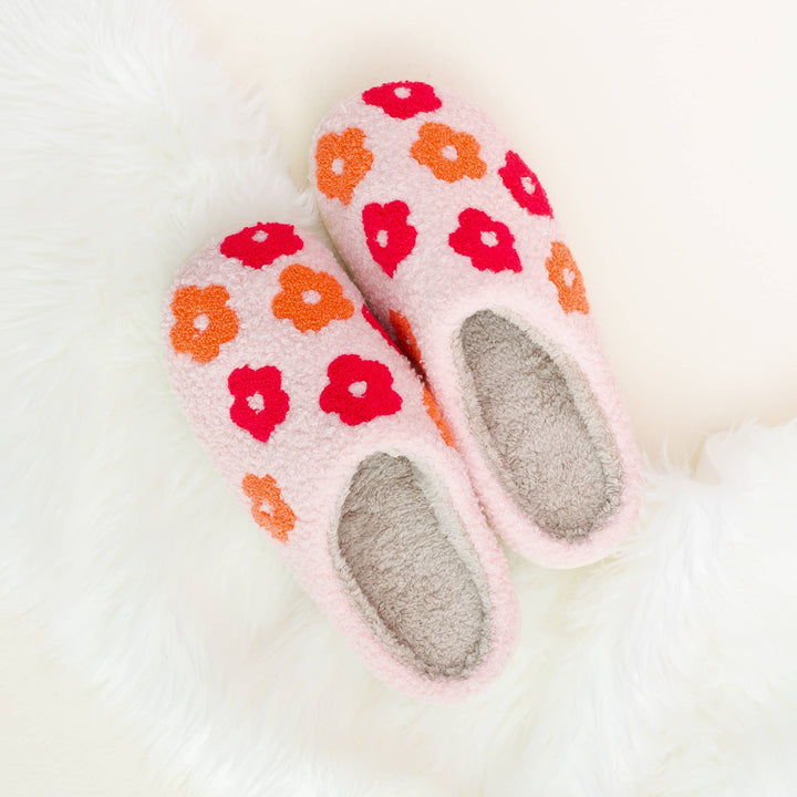 Fuzzy Slippers - Pink Flower