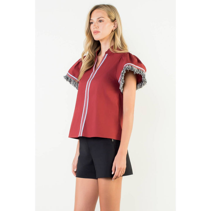 Fringe Detail Short Sleeve Top