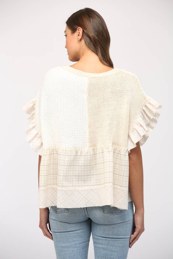 Patchwork Flutter Sleeve Sweater