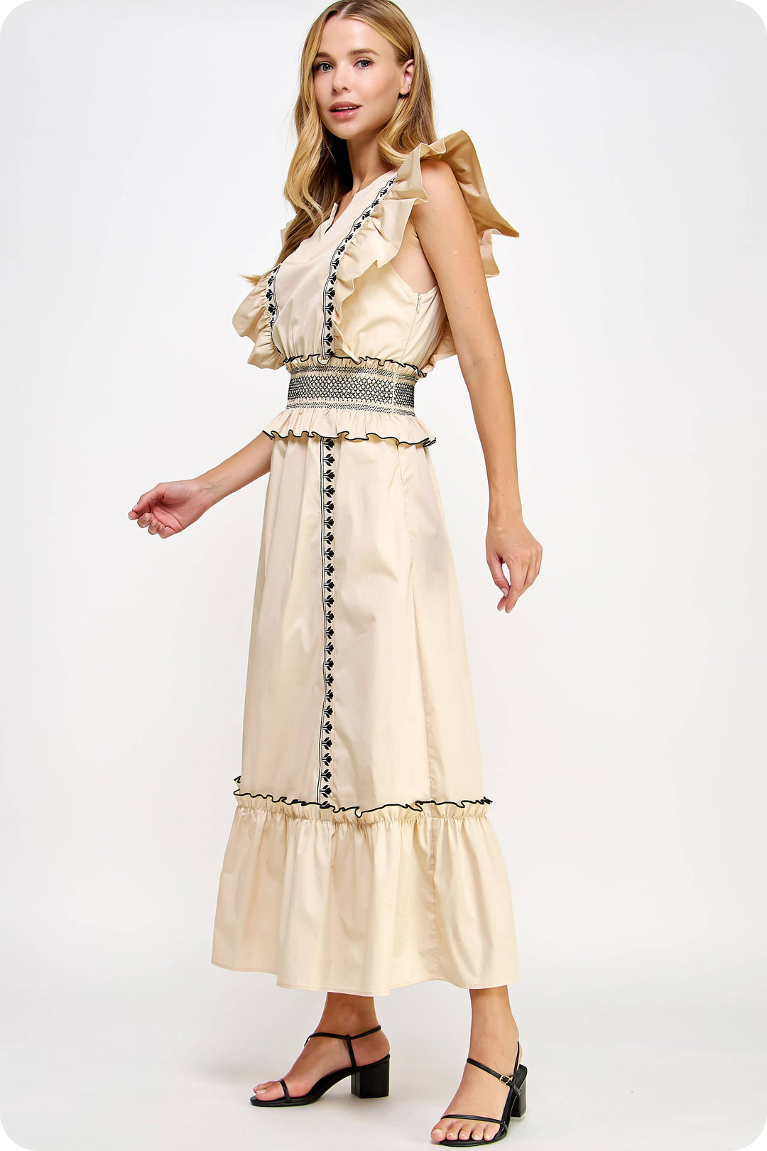 Contrast Embroidered Long Dress