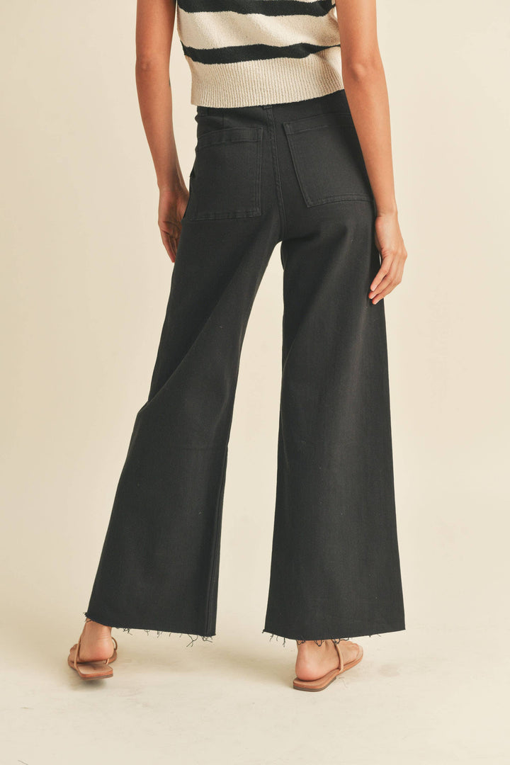 Dye And Wash Cotton Stretch Wide Leg Pants