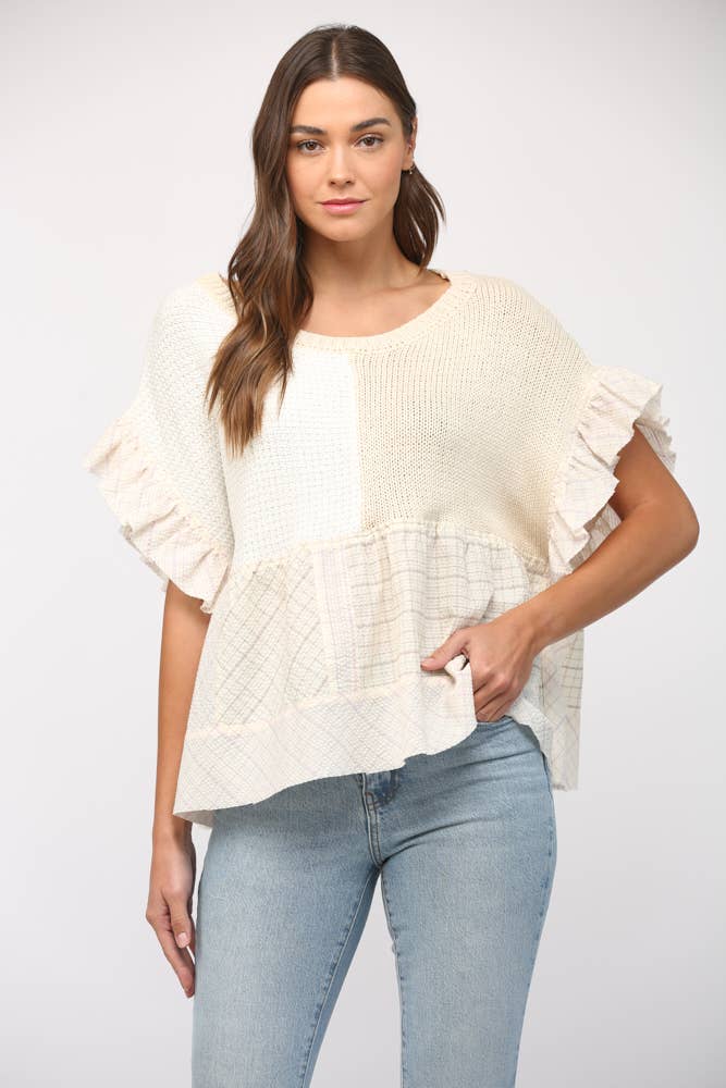 Patchwork Flutter Sleeve Sweater