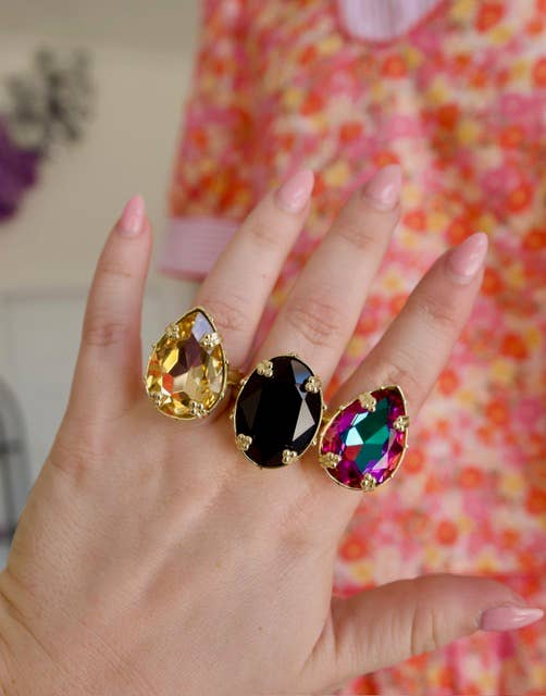 Vixen Adjustable Crystal Ring in Golden Topaz