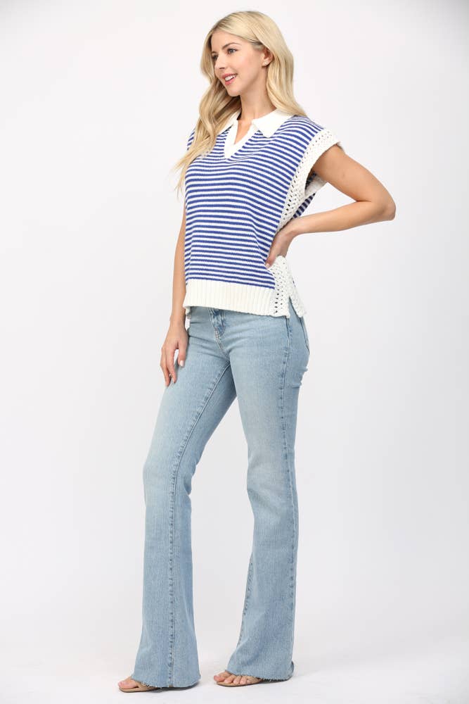 Stripe Collared V-Neck Sweater Vest