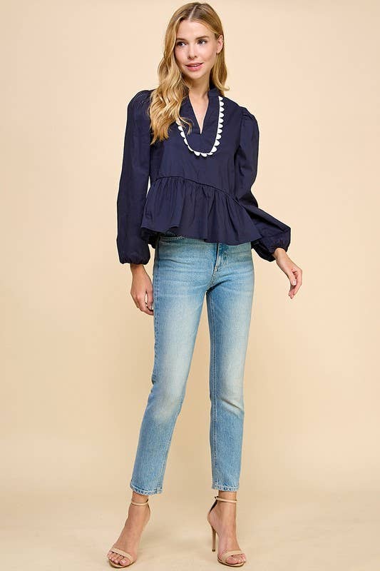 Split V neckline Long Sleeve Top