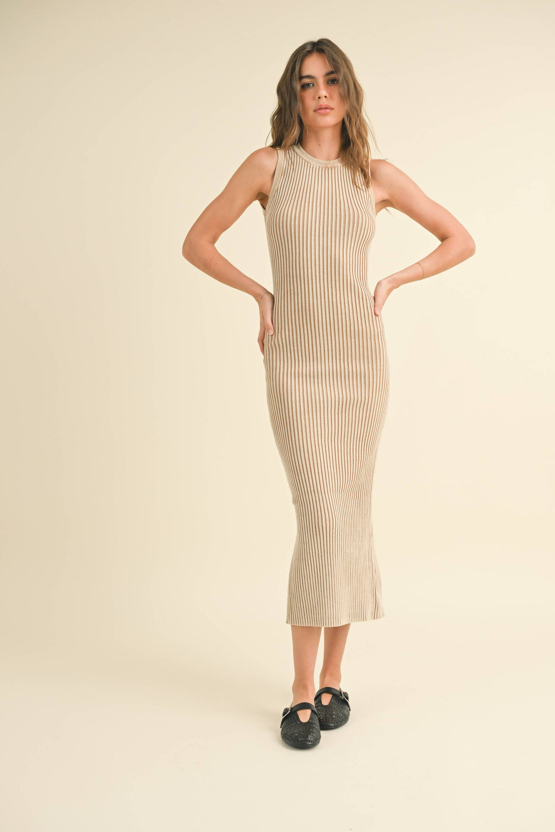 Washed Short Sleeve Knitted Maxi Dress