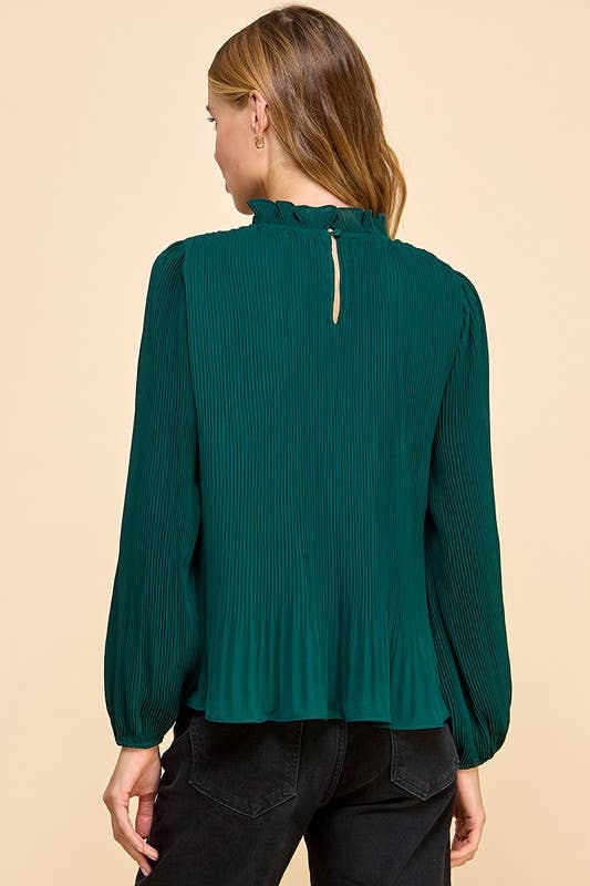 Pleated Construction Mock Neckline Top