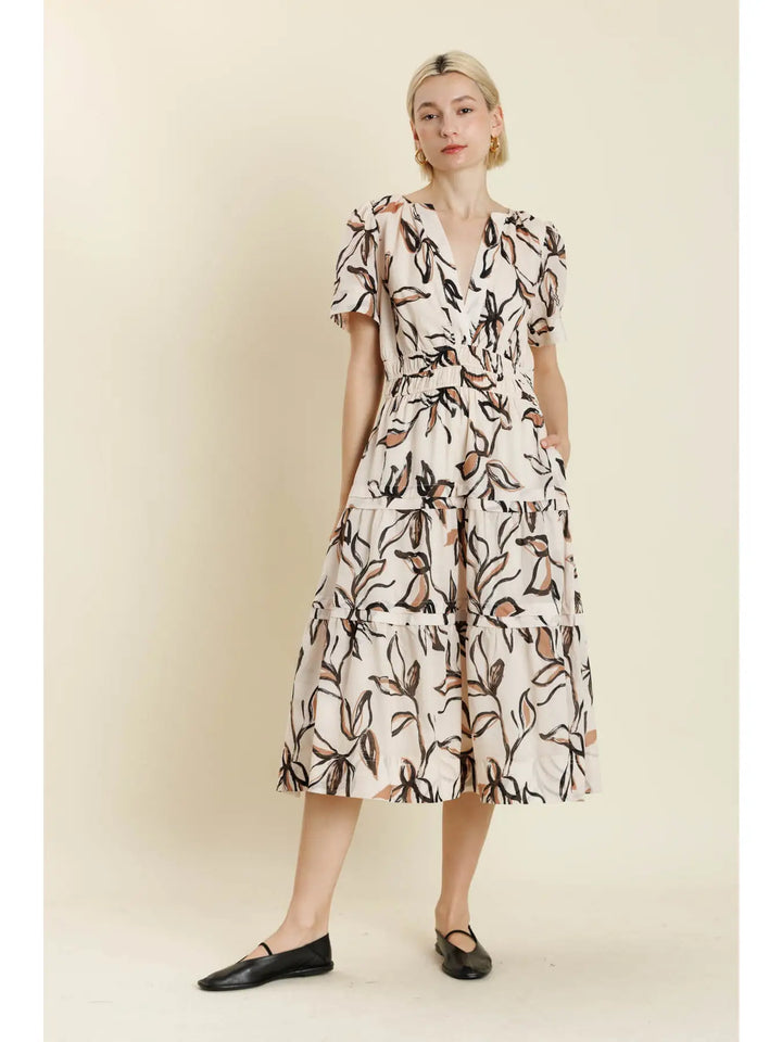 FLORAL TIERED MIDI DRESS