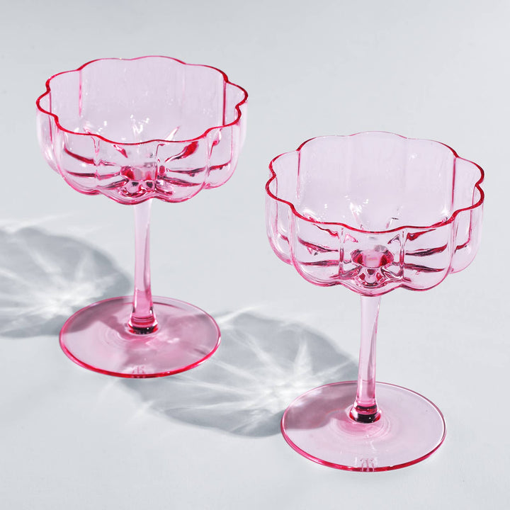 The Wine Savant Flower Vintage Wavy Petals Wave Glass Coupes