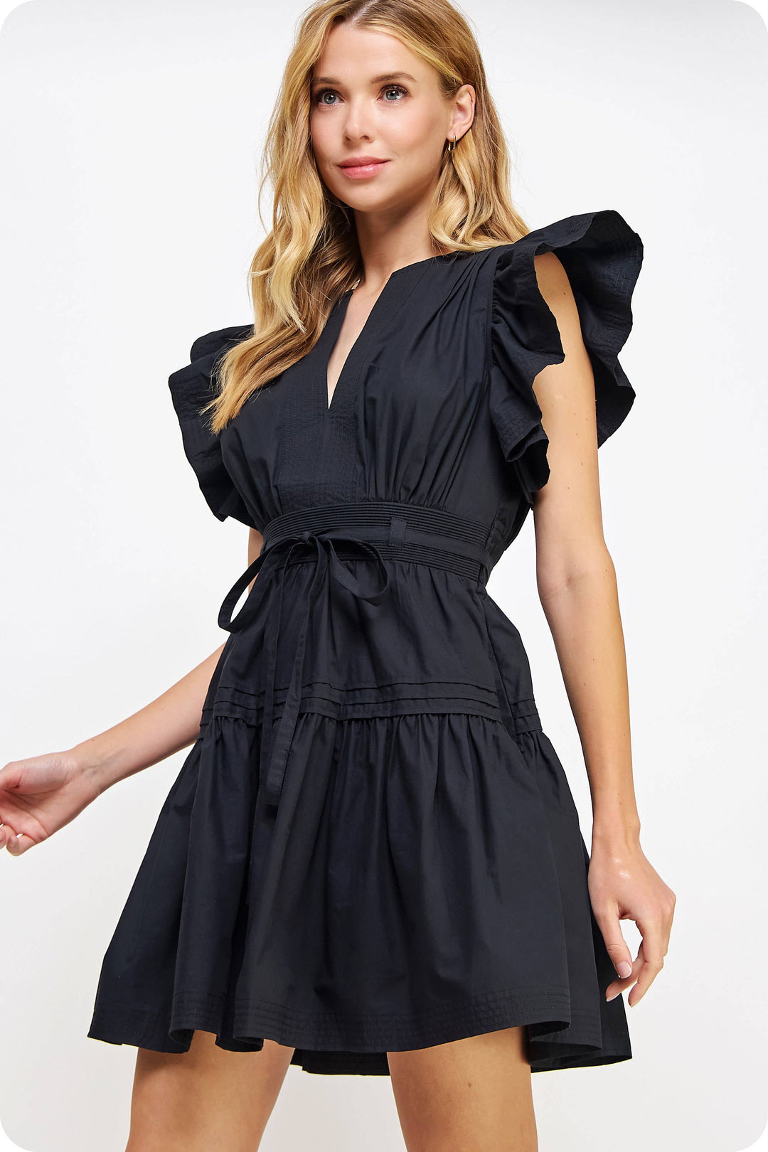 Flutter Sleeve Poplin Mini Dress