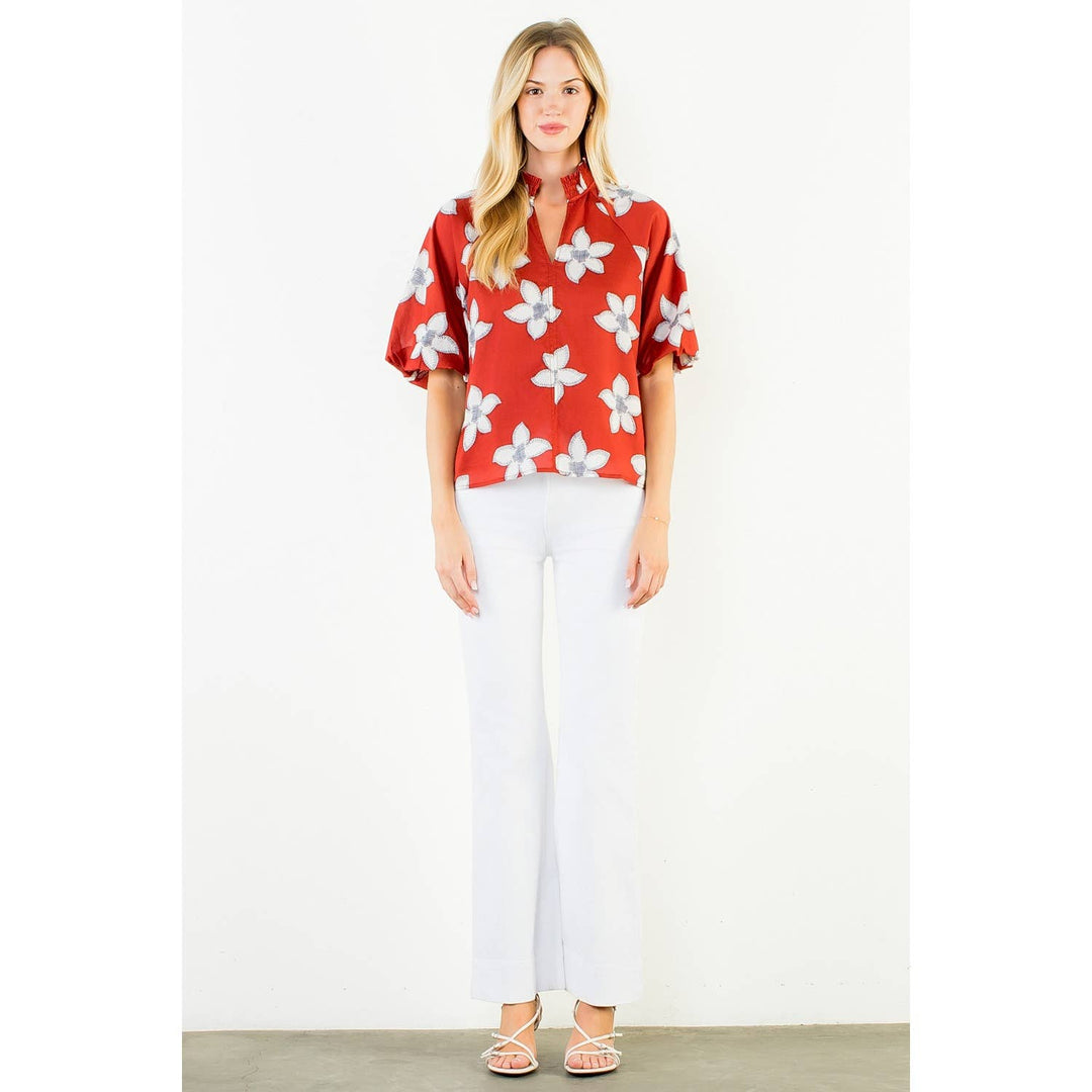 Flower Puff Sleeve Top