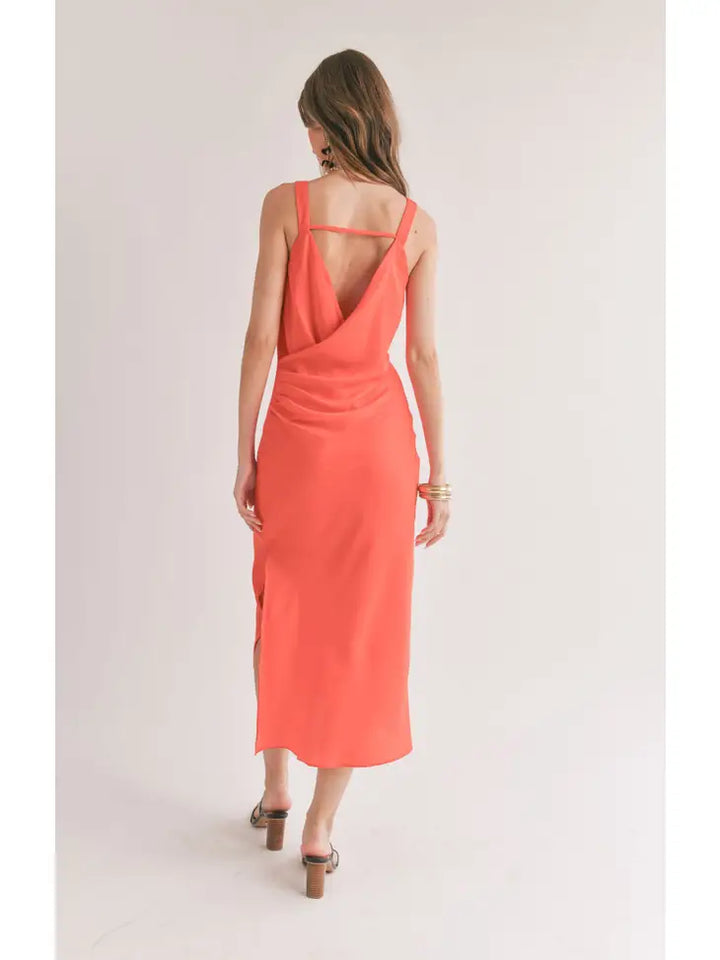 Silk Low Cowl Back Midi Dress