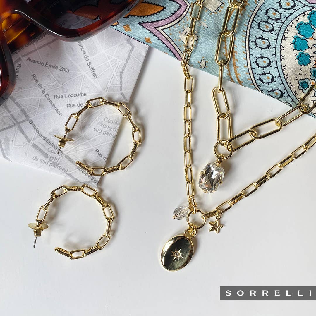10k Gold Plated Chunky Paperclip Chain & Crystal Necklace