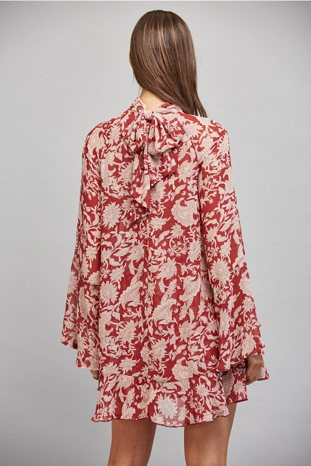 Floral Print High Neck Ruffle Bottom Dress