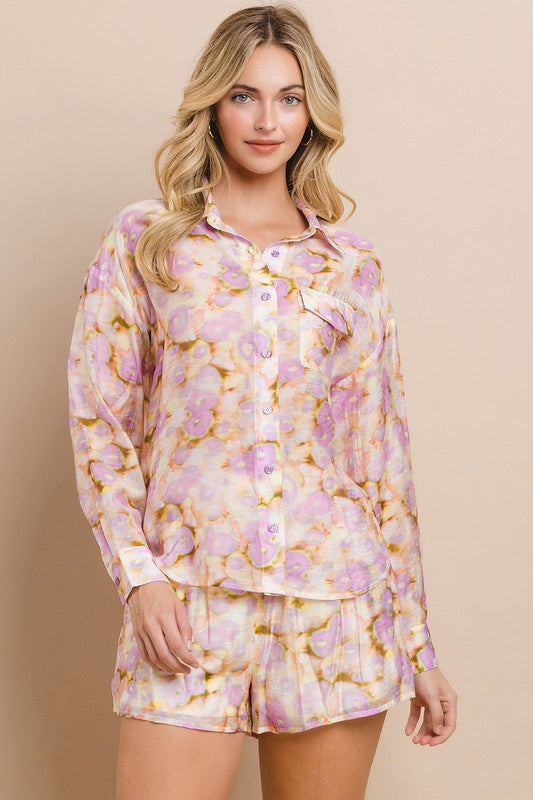 Yellow Multi Floral Buttondown Blouse