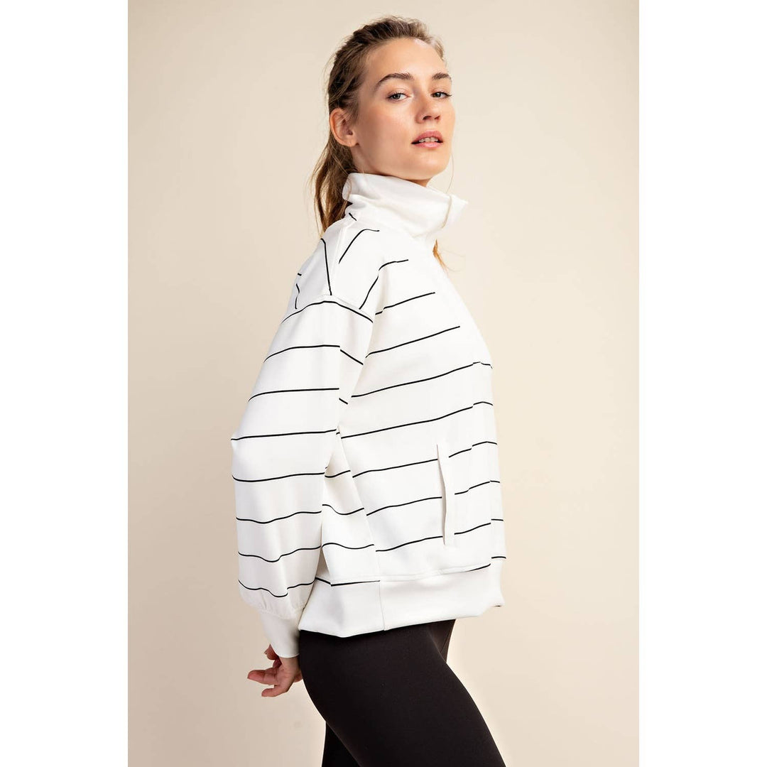 Modal Stripe Quarter Zip Mock Neck Pullover