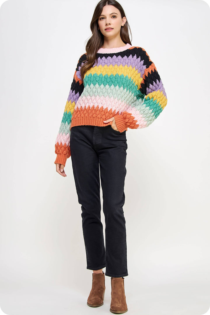 Honeycomb Textured Color Block Sweater