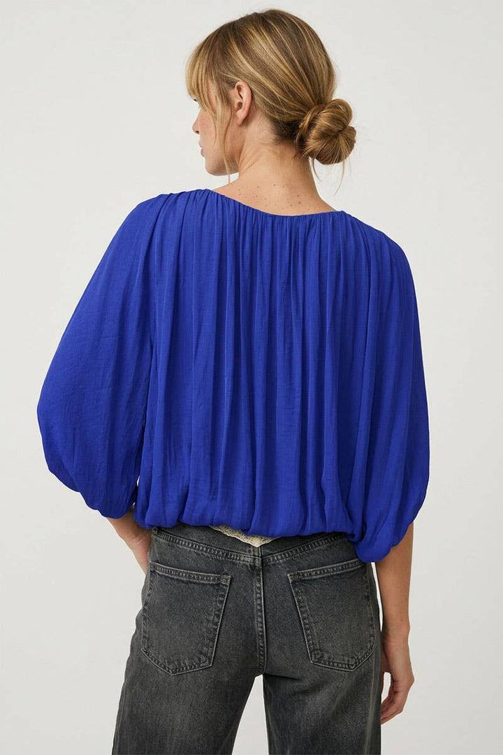 Grecian Drape Bubble Blouse