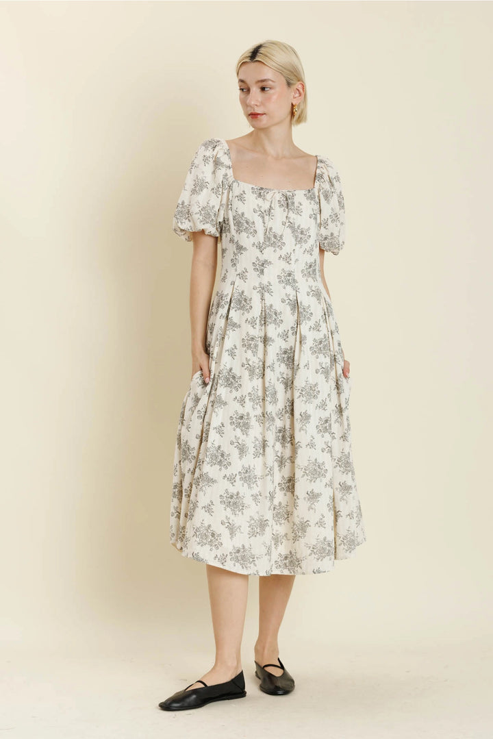 FLORAL PLEATED MIDI DRESS
