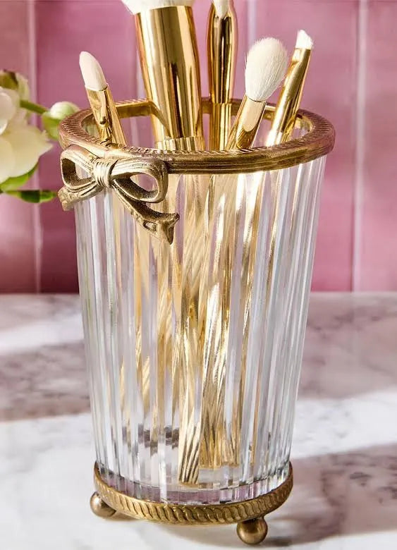 Antique Gold Glass Vase with Bow Accent by Twos Company