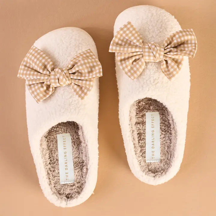 Fuzzy Slippers - Betty Bow Maple Gingham