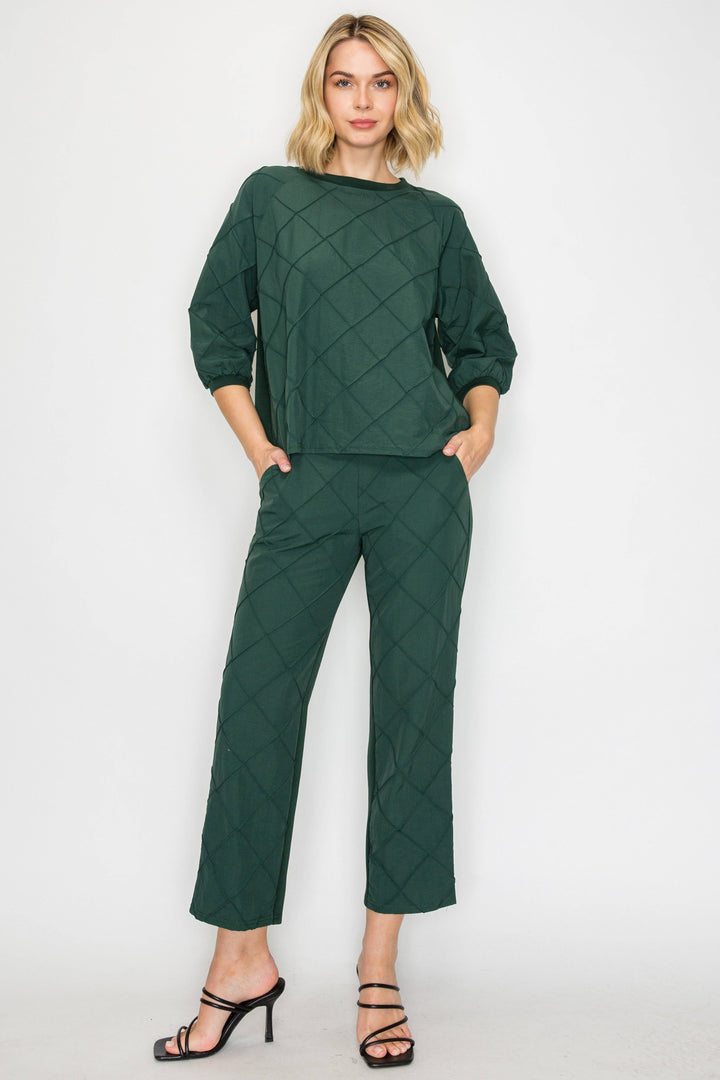 Jamila Stetch Knit Pointe with Textured Woven Pants