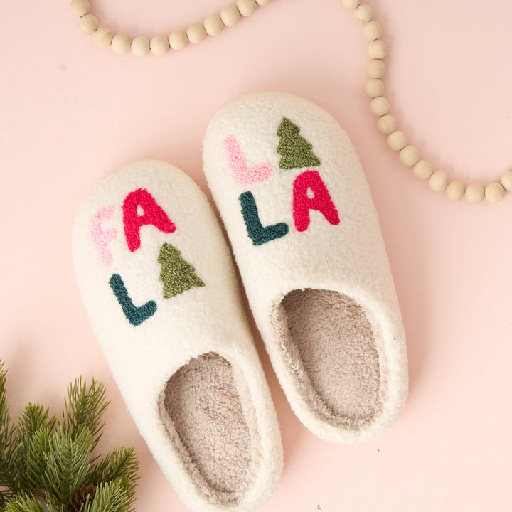 Fuzzy Holiday Slippers - Fa La La