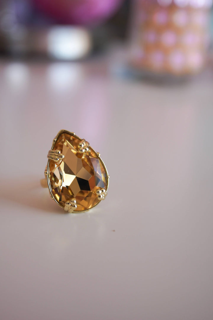 Vixen Adjustable Crystal Ring in Golden Topaz