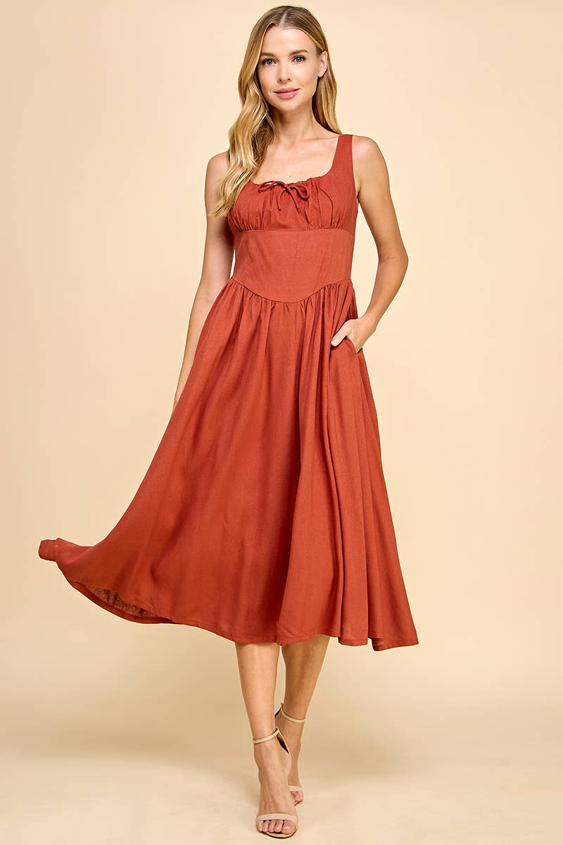 Front Bow Detail Flowy Hem Midi Dress Glow Front Bow Detail Flowy Hem Midi Dress Glow