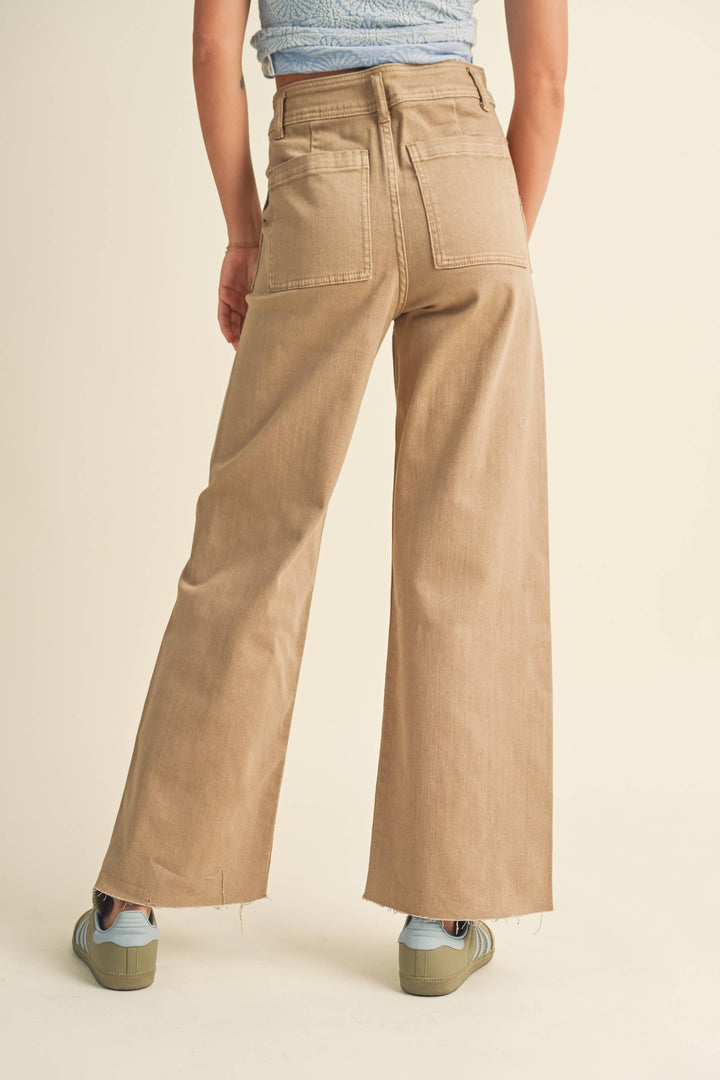 Dye And Wash Cotton Stretch Wide Leg Pants