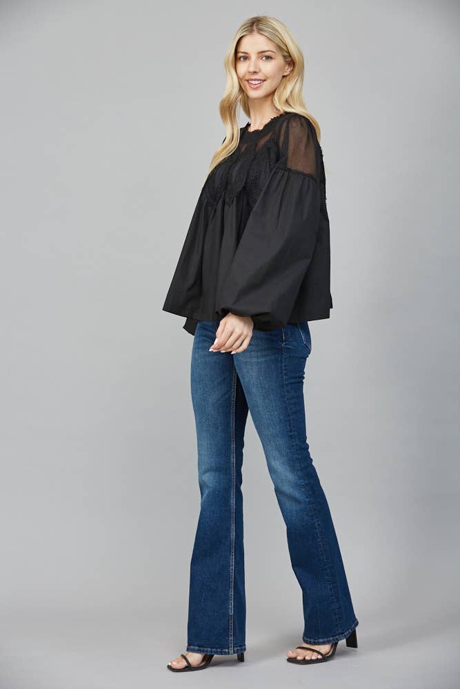 Lace Applique Detail Long Sleeve Blouse