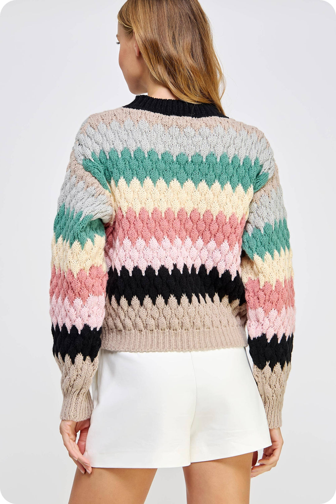 Honeycomb Textured Color Block Sweater