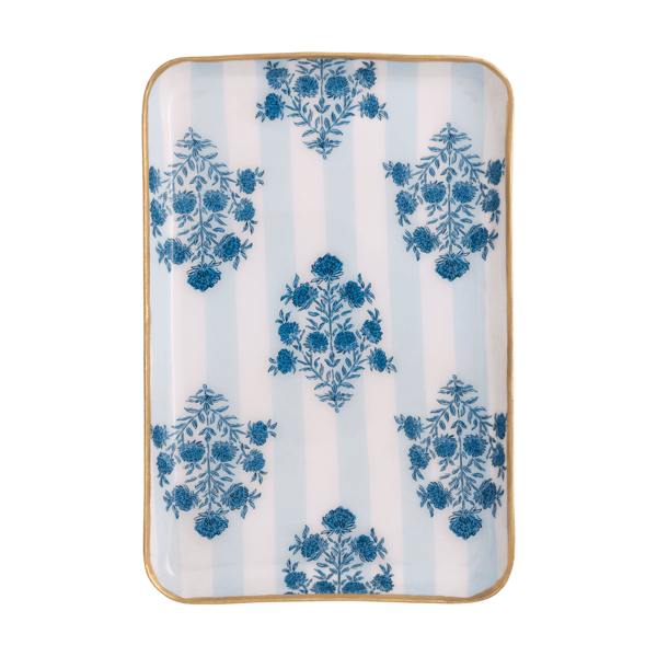 Mud Pie Floral Stripe Blue Trinket Tray