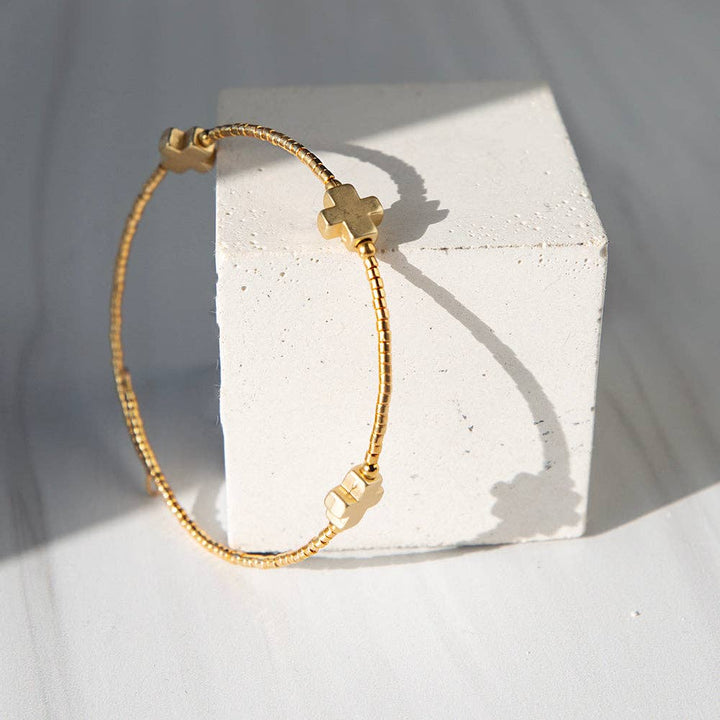 Lenny & Eva - Faithful Cross Bangle-Gold
