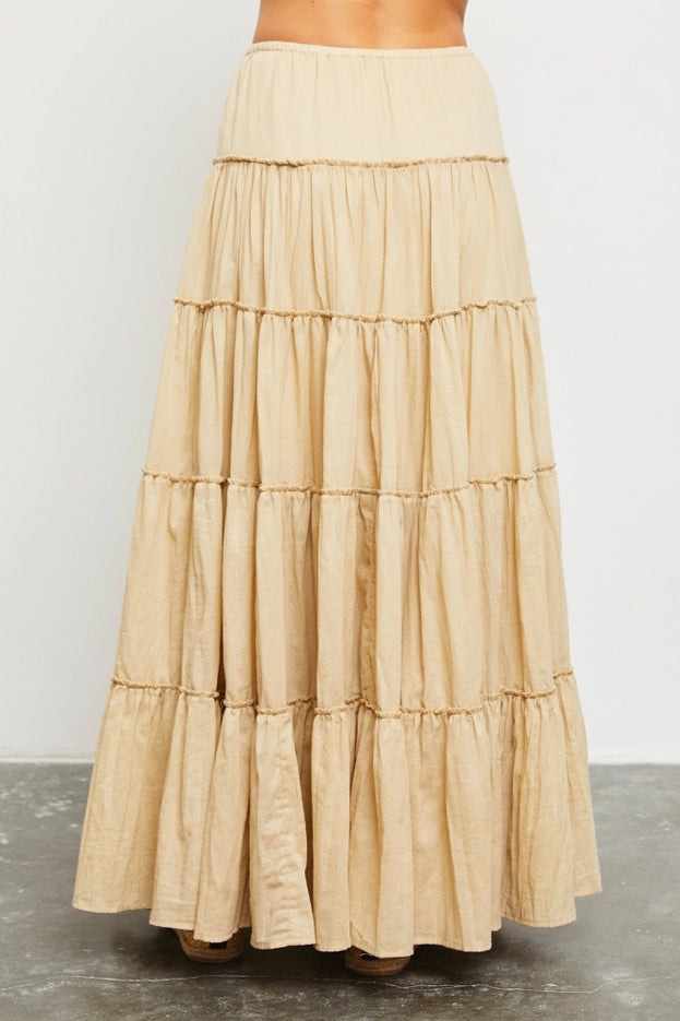 Drawstring Detail Tiered Maxi Skirt