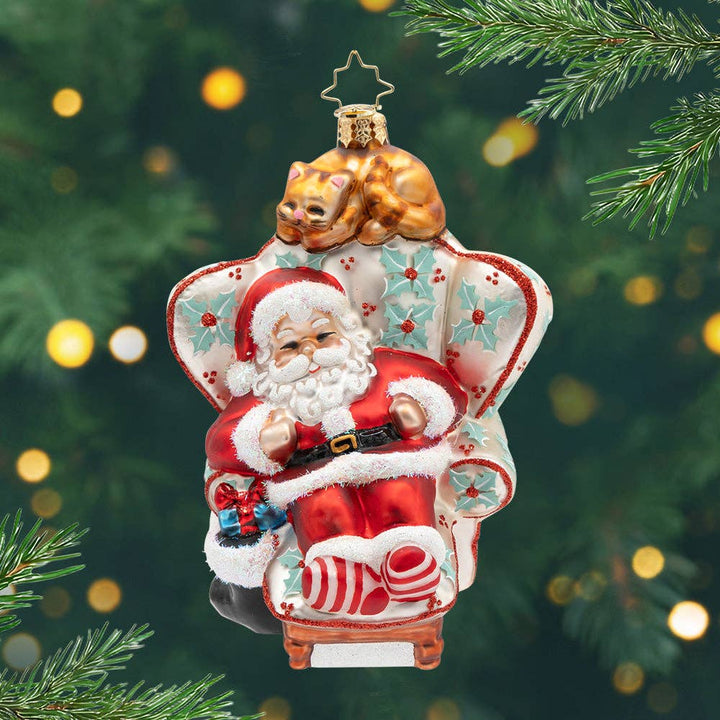 Holiday Glass Ornament – Cat Nap Santa