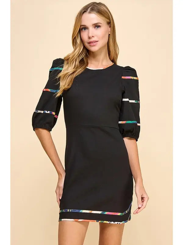 Round Neckline Contrast Binding Detail Dress