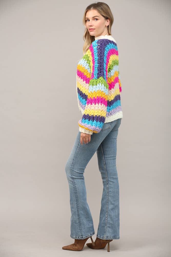 Button Closure Chunky Crochet Knit Cardigan