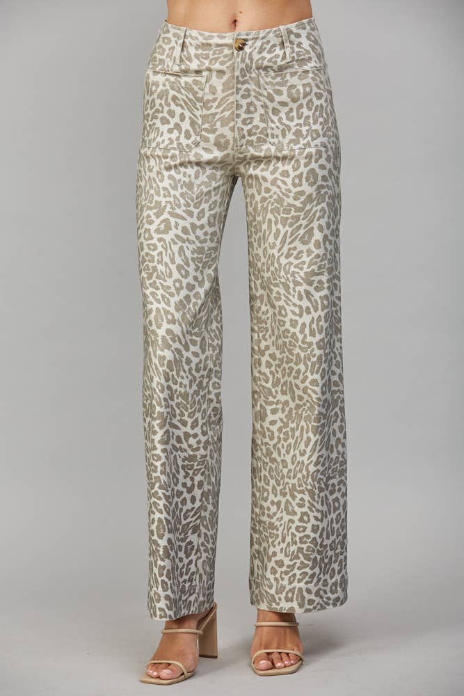 METALLIC ANIMAL PRINT WIDE LEG PANTS FP61084