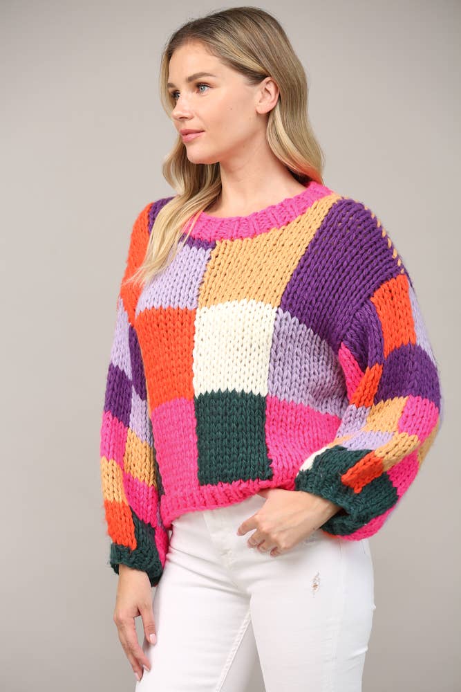 Colorblock Chunky Crochet Sweater