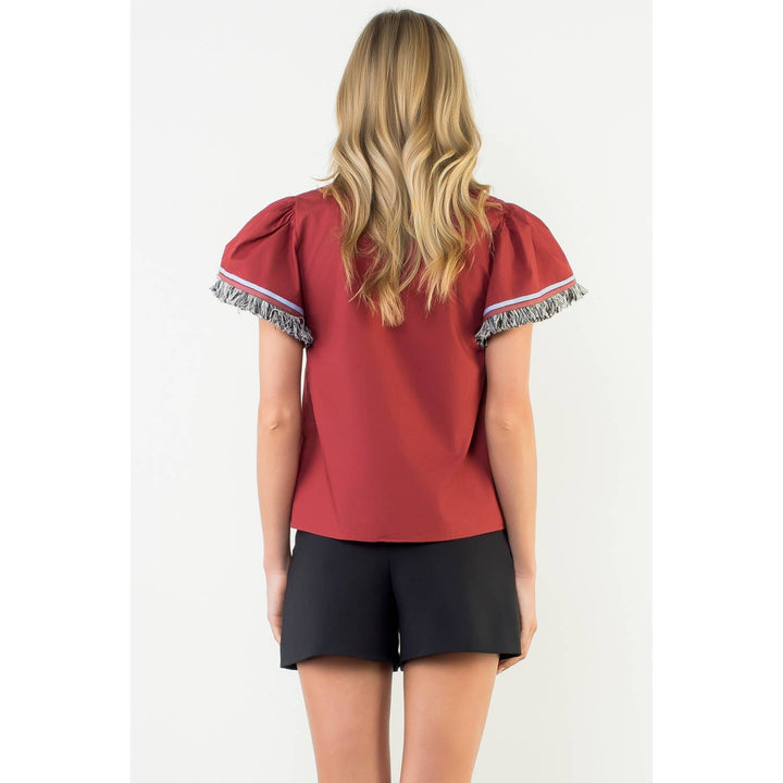 Fringe Detail Short Sleeve Top