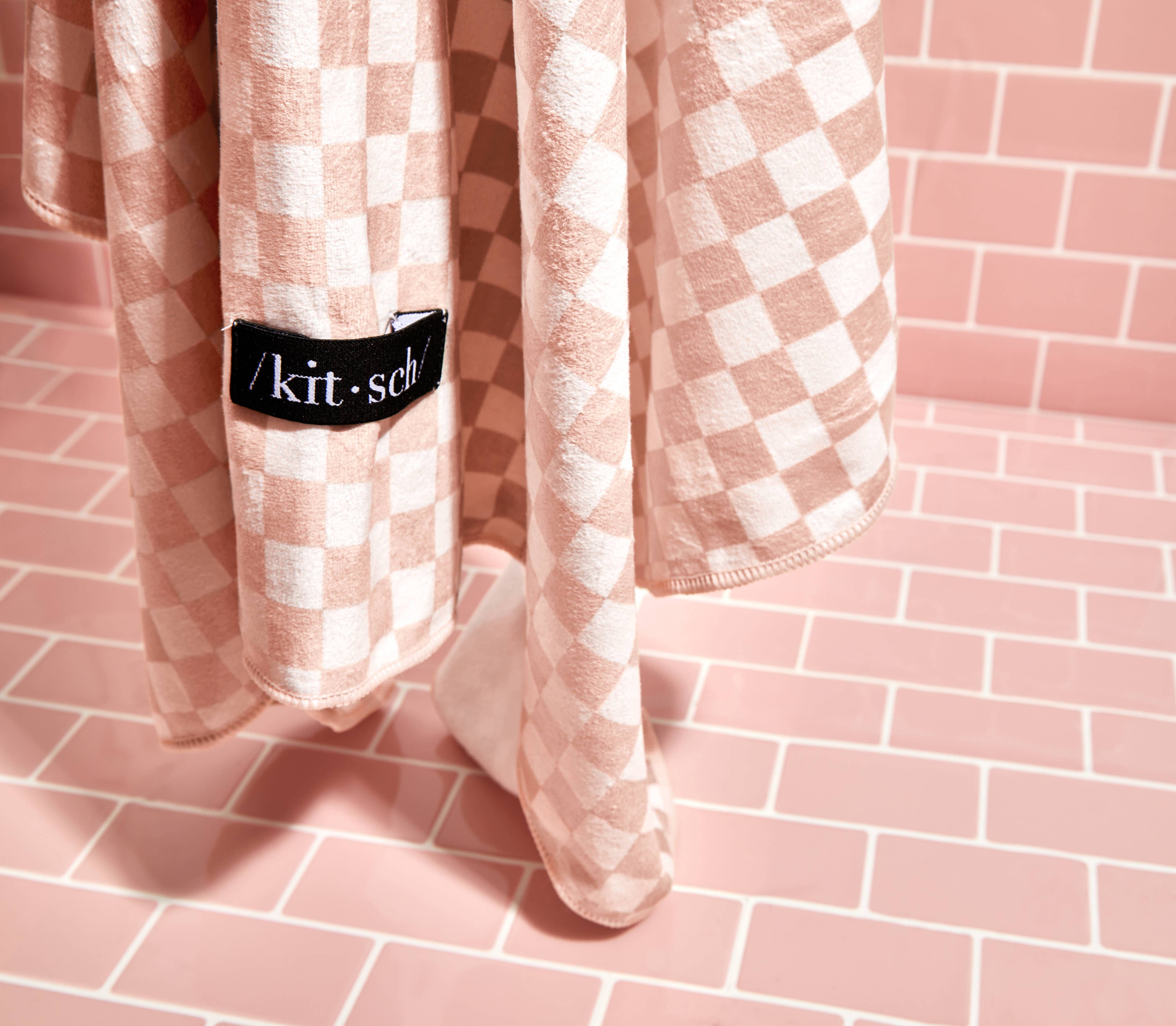 KITSCH Extra Large Quick-Dry Hair Towel Wrap- Terracotta Checker