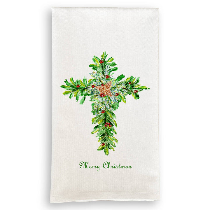Christmas Cross with Red Berries Towel