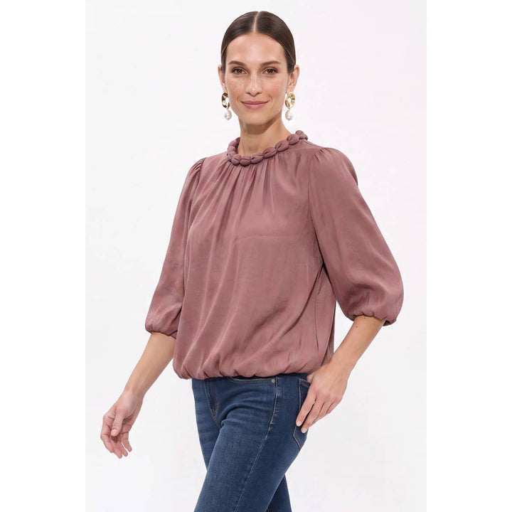 Round Neckline Accent Billowy Blouse