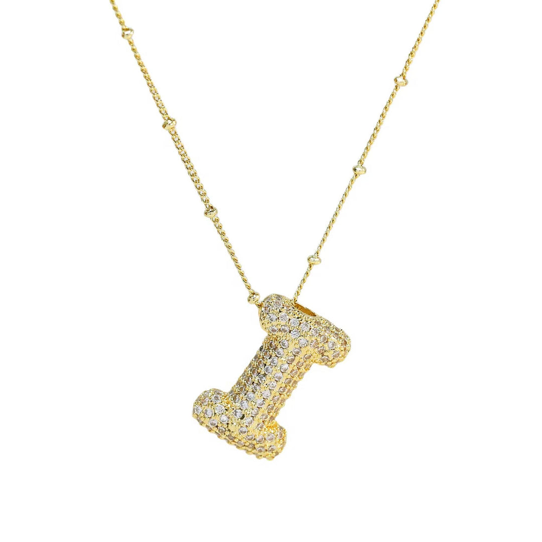 Initial CZ Balloon Bubble 18K Gold Necklace