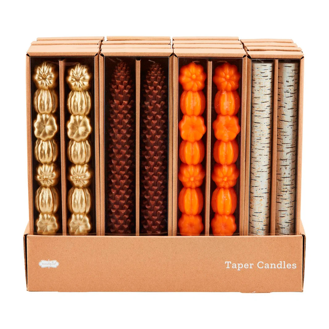 Gold Stacked Pumpkin Taper Candle Set