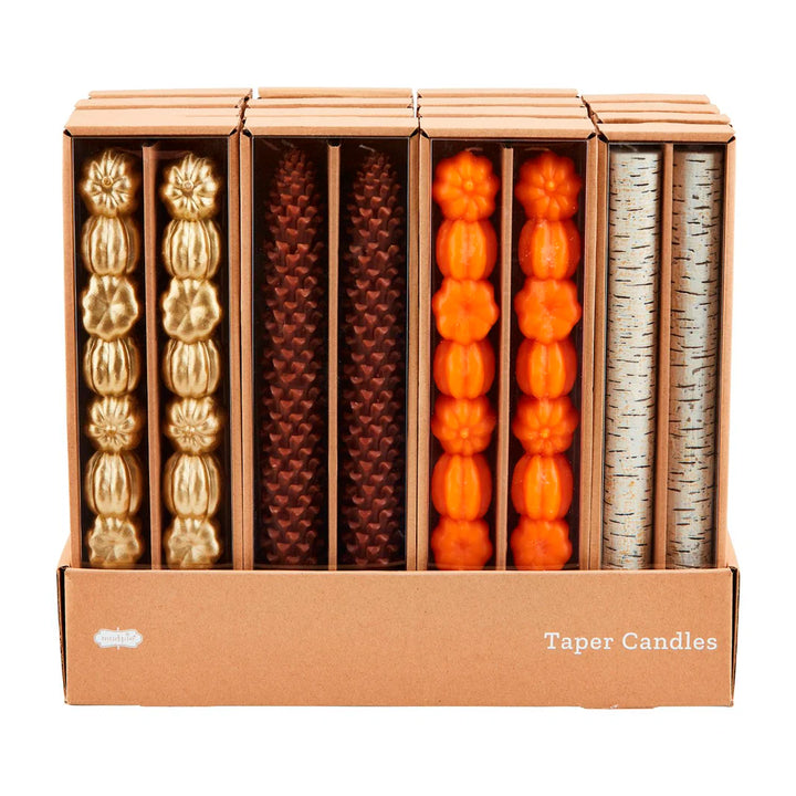 Gold Stacked Pumpkin Taper Candle Set