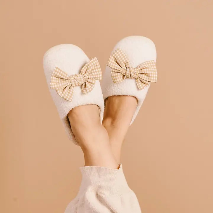 Fuzzy Slippers - Betty Bow Maple Gingham